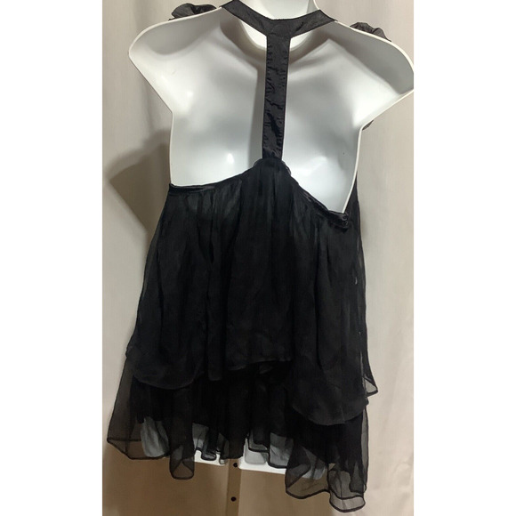 Glam Goth Black Ruffled Sleeveless Blouse Studded Strap Classy Dressy M - Picture 3 of 5